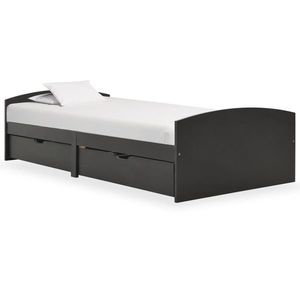 vidaXL Cadru de pat cu 2 sertare, gri, 90 x 200 cm, lemn masiv de pin imagine
