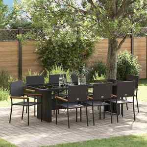 vidaXL Set de masă pentru grădină 9 pcs Negru Rattan poli imagine