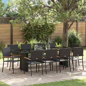vidaXL Set de masă pentru grădină 11 pcs Negru Rattan poli imagine