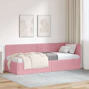 vidaXL Cadru de pat colțar cu headboard Roz 80 cm x 200 cm țesătură imagine