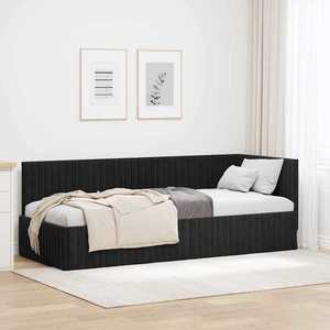 vidaXL Cadru de pat colțar cu headboard Negru 80 cm x 200 cm țesătură imagine