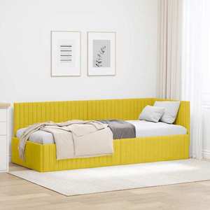vidaXL Cadru de pat colțar cu headboard Galben 80 cm x 200 cm țesătură imagine
