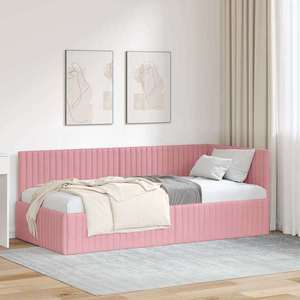 vidaXL Cadru de pat colțar cu headboard Roz 90 x 190 cm Catifea imagine