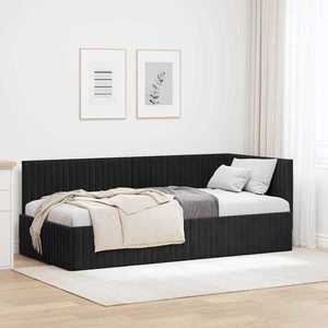 vidaXL Cadru de pat colțar cu headboard Negru 90 cm x 190 cm țesătură imagine