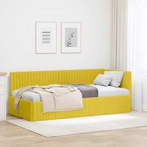 vidaXL Cadru de pat colțar cu headboard Galben 90 cm x 190 cm țesătură imagine