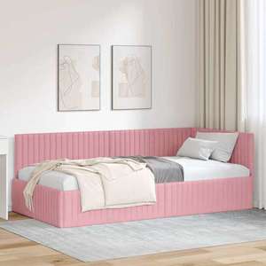 vidaXL Cadru de pat colțar cu headboard Roz 100 cm x 200 cm țesătură imagine