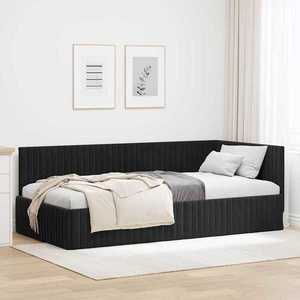 vidaXL Cadru de pat colțar cu headboard Negru 100 cm x 200 cm țesătură imagine