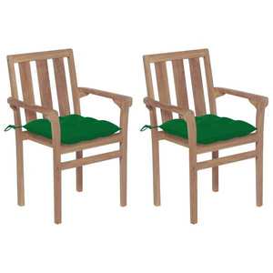 vidaXL Scaune grădină cu perne verde, 2 buc., verde, lemn masiv tec imagine