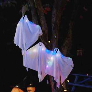 vidaXL Fantoma de Halloween Suspendată cu 3 LED 3 pcs Alb Poliester imagine
