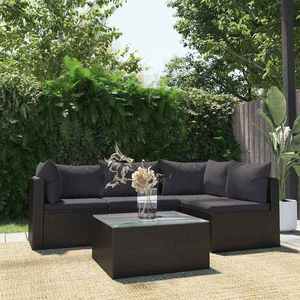 Set mobilier de exterior, 5 piese, negru, poliratan imagine
