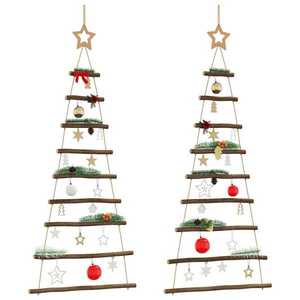 vidaXL Bradi de Crăciun suspendați cu stele în vârf, 2 buc., 55x120 cm, crenguță naturală imagine