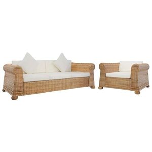 vidaXL Set de canapele cu perne, 2 piese, natural, ratan imagine