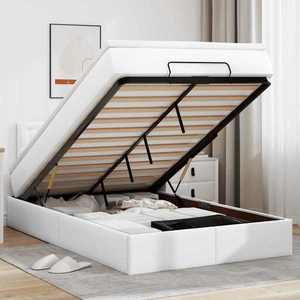 vidaXL Cadru pat otoman cu saltea alb pur 120x200cm piele artificială imagine