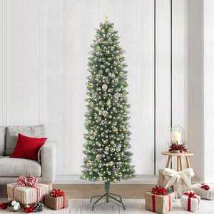 vidaXL Copac Artificial Slăb de Crăciun cu 300 LED Verde și alb 240 cm imagine