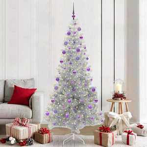 vidaXL Brad de Crăciun cu 300 LED cu suport Argintiu 210 cm PET imagine