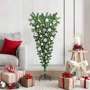 vidaXL Brad de Crăciun artificial pre-luminat cu globuri inversat imagine