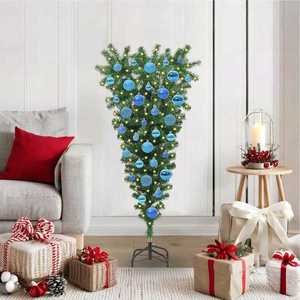 vidaXL Brad de Crăciun artificial pre-iluminat cu design cu susul în jos și set de bile imagine