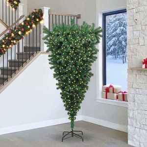 vidaXL Brad de Crăciun artificial cu lumini, cu bile, cu design răsturnat imagine