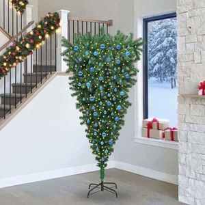 vidaXL Brad de Crăciun artificial pre-iluminat cu minge, cu design răsturnat imagine