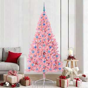 vidaXL Pom de Crăciun artificial pre-iluminat Roz 210 cm PVC imagine