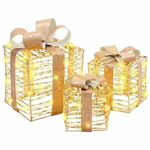 vidaXL Cutie cadou cu 60 LED 3 pcs Alb cald 20 x 20 x 20 cm PET imagine