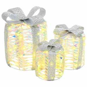 vidaXL Decorațiune Cutie Cadou 3 pcs Alb cald 20 x 20 x 20 cm PET imagine