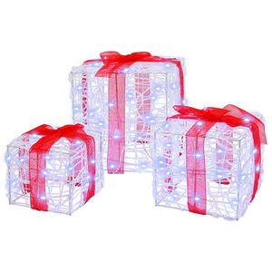 vidaXL Cutie cadou cu 60 LED 3 pcs Alb rece 20 x 20 x 20 cm Acril imagine