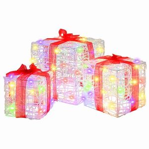 vidaXL Cutie cadou cu 60 LED 3 pcs Multicolour 20 x 20 x 20 cm Acril imagine
