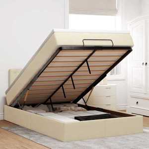 vidaXL Cadru de pat otoman cu saltea crem 120x200cm stofa imagine