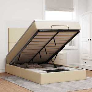 vidaXL Cadru de pat otoman cu saltea crem 120x200cm stofa imagine