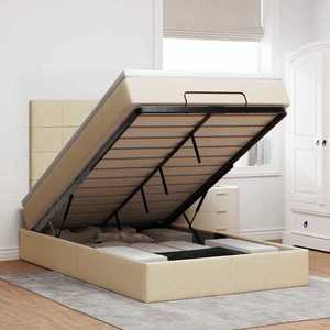 vidaXL Cadru de pat otoman cu saltea crem 120x200cm stofa imagine