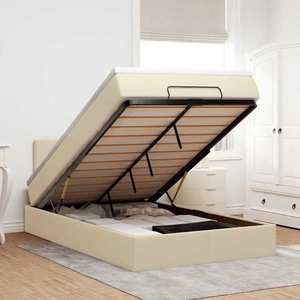 vidaXL Cadru de pat otoman cu saltea crem 120x200cm stofa imagine