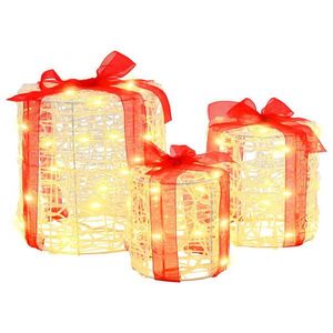 vidaXL Decorație cutie de cadou 3 pcs Alb cald 20 x 20 x 21 cm Acril imagine