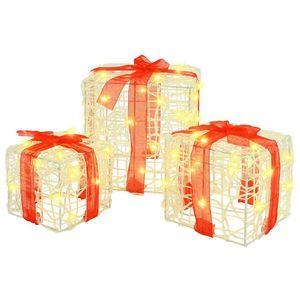 vidaXL Cutie cadou cu 60 LED 3 pcs Alb cald 20 x 20 x 20 cm Acril imagine
