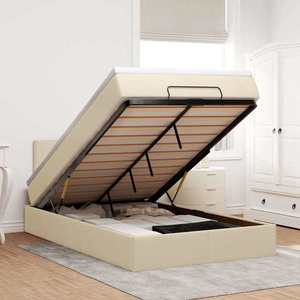 vidaXL Pat otoman cu saltea și LED-uri, crem, 120x190cm, textil imagine