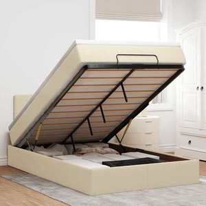 vidaXL Cadru de pat otoman cu saltea crem 120x190cm stofa imagine