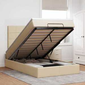 vidaXL Cadru de pat otoman cu saltea crem 120x190cm stofa imagine
