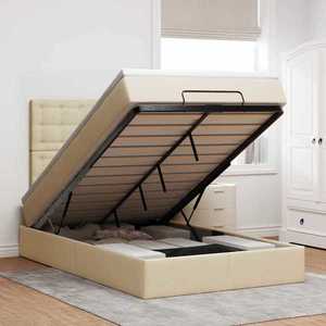 vidaXL Cadru de pat otoman cu saltea crem 120x190cm stofa imagine