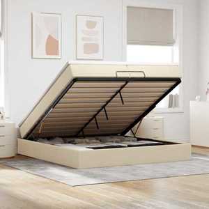 vidaXL Cadru de pat otoman cu saltele crem 200x200cm stofa imagine
