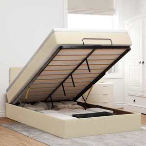 vidaXL Pat otoman cu saltea și LED-uri, crem, 120x190cm, textil imagine