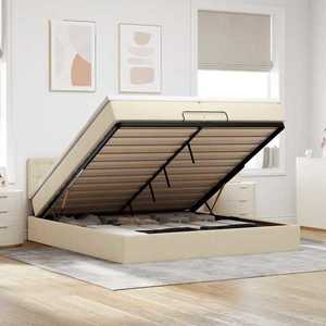 vidaXL Cadru de pat otoman cu saltea crem 200x200 cm stofa imagine