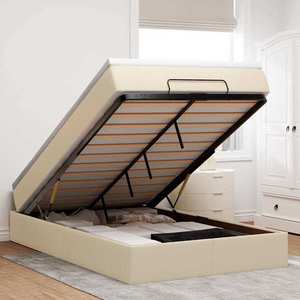 vidaXL Cadru de pat otoman cu saltea cremă 120x190 cm țesătură imagine