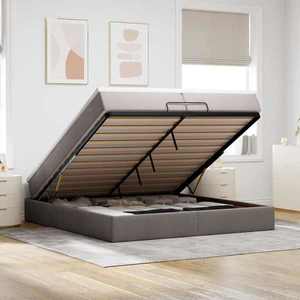 vidaXL Cadru de pat otoman cu saltele Taupe 200x200cm țesătură imagine