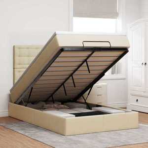 vidaXL Cadru de pat otoman cu saltea crem 120x190cm stofa imagine