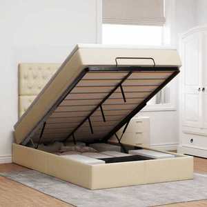 vidaXL Cadru de pat otoman cu saltea crem 120x190cm stofa imagine