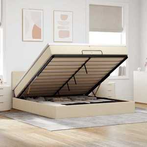 vidaXL Cadru de pat otoman cu saltea crem 200x200 cm stofa imagine