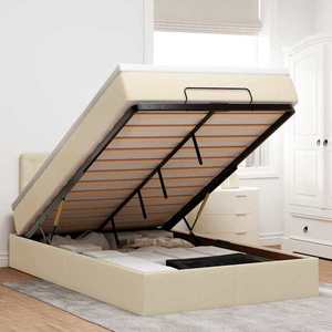 vidaXL Cadru de pat otoman cu saltea crem 120x190cm stofa imagine