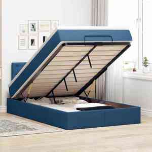 vidaXL Pat otoman cu saltea și LED-uri, albastru, 120x190cm, textil imagine