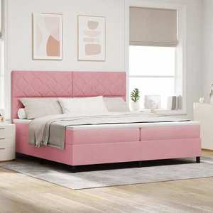 vidaXL Pat cu arcuri cu saltea cu headboard Roz 200 x 200 cm Catifea imagine