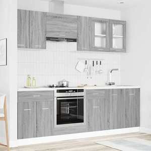 vidaXL Set dulapuri de bucătărie cu sertar Lyon 8 pcs Gri Sonoma imagine